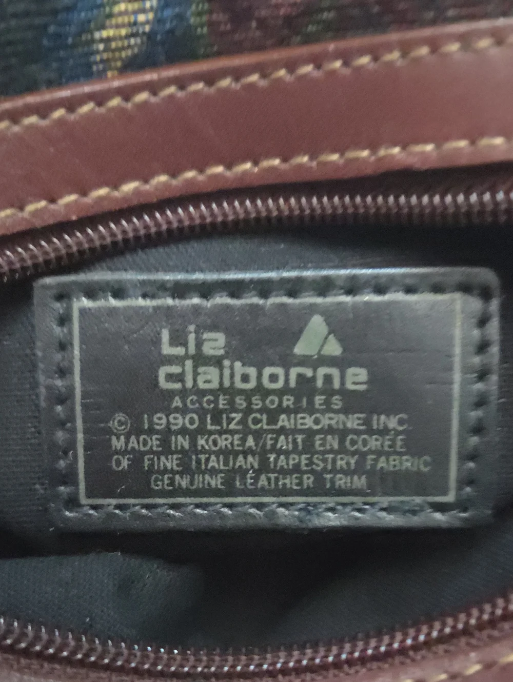 Vintage 1990  Liz Claiborne Real Leather/ Italian Tapestry